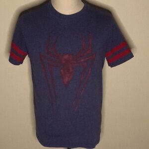 Marvel 'Spiderman' Graphic Logo T-Shirt in Blue Cotton (sz M)